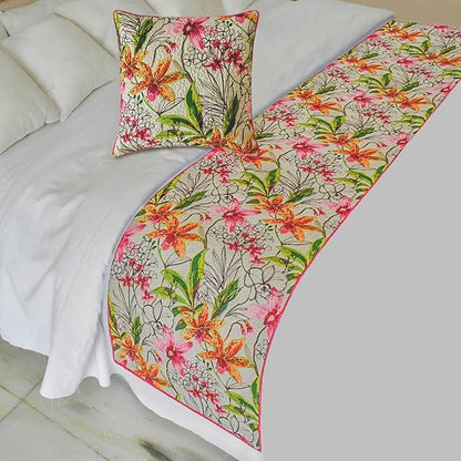 The HomeCentric King/Queen/Twin Pink Decorative Bed Runner Queen 74"x18" Bed Runner Without Pillow Cover, Quilted, Pom Pom Lace Bed Scarf on Cotton Fabric - Lily Haven