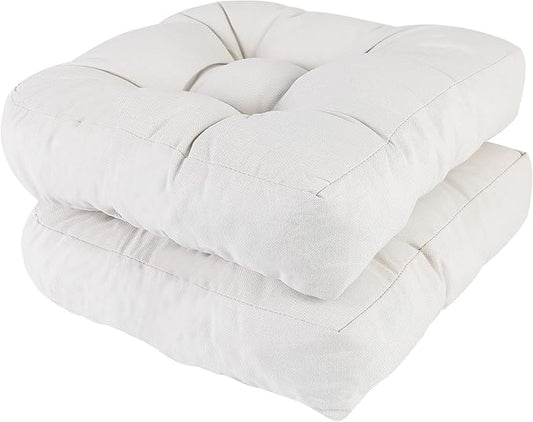 RACE LEAF 19" x 19" Patio Chair Cushions Beige - Outdoor/Indoor Tufted Memory Foam Chair Pads Set of 2, Water-Resistant Olefin Chair Seat Cushion Non-Slip Backing