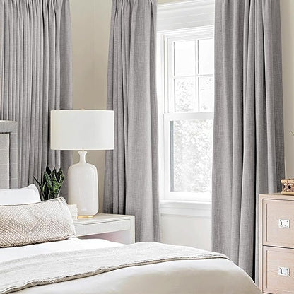 MIULEE Linen Texture Curtains for Bedroom Solid 100% Blackout Thermal Insulated Light Gray Curtains Grommet Room Darkening Drapes for Living Room Nursery 52x96 Inch (2 Panels)