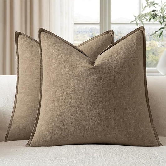 EMEMA Decorative Linen Throw Pillow Covers 26x26 Inch Curry Boho Farmhouse Neutral Couch Throw Pillows for Bed Pack of 2 Accent Pillowcase Modern Sofa Cushion Livingroom Home