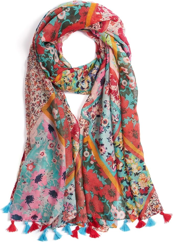 Scarf for Women Lightweight Soft Floral Leopard Printed Scarves Fall Winter Fashion Shawl Wrap with Fringe