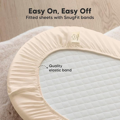 2-Pack Organic Bassinet Sheets for Girls, Boys - 100% Cotton Bassinet Mattress Sheets Compatible with Halo Bassinest Swivel Sleeper, Graco, Baby Delight, Chicco, Fitted Bassinet Sheets (Cameo)