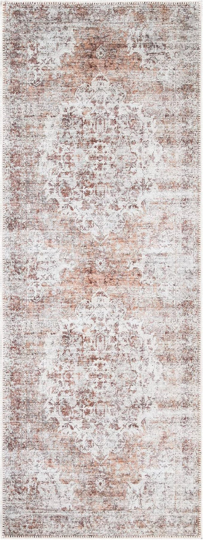Bloom Rugs Washable Non-Slip 10 ft Runner - Ivory/Blush Traditional Runner for Entryway, Hallway, Bathroom, and Kitchen - Exact Size: 2.5' x 10'