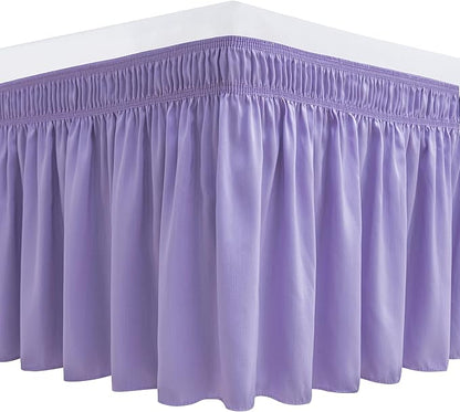 Biscaynebay Wrap Around Bed Skirts for Full & Full XL Beds Short Drop of 12", Lavender Adjustable Elastic Dust Ruffles Easy Fit Wrinkle Resistant Silky Luxurious Fabric Machine Washable