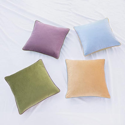MONDAY MOOSE Decorative Throw Pillow Covers Cushion Cases, Set of 4 Soft Velvet Modern Double-Sided Designs, Mix and Match for Home Decor, Pillow Inserts Not Included (18x18 inch, Purple/Green)