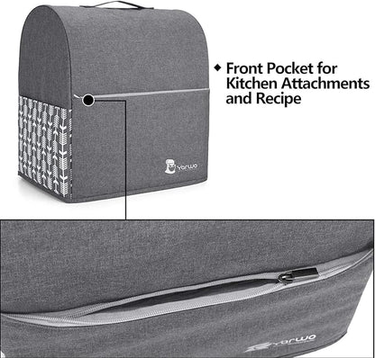 Yarwo Stand Mixer Cover Compatible with 6-8 Quart KitchenAid Mixer, Protective Dust Cover with Top Handle and Pockets for Accessories, Gray with Arrow