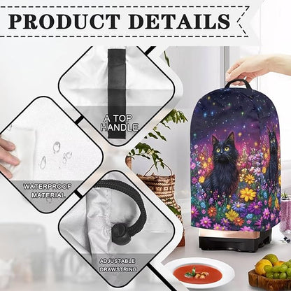 Starry Sky Black Cats Blender Cover for Kitchen Small Appliance Dustproof Dust Cover Durable Foldable Dust Anti Fingerprint Polyester Dust Proof Blender Cover Purple Flower Field