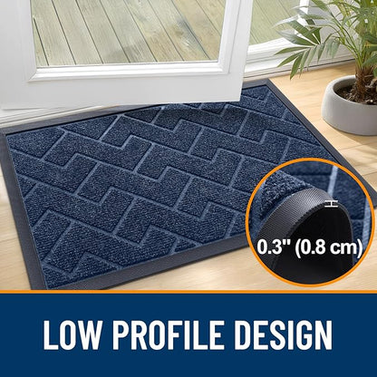 OLANLY Front Door Mat Indoor Outdoor Entrance, Waterproof All-Season, All-Weather Doormat, Sturdy Natural Rubber, Low Profile, Easy Clean Patio Porch Entryway Mat, Herringbone Brick (Blue, 47x17)