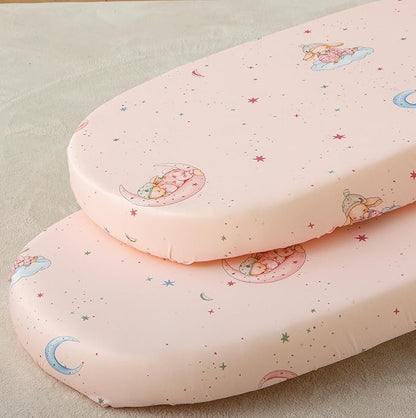 SDY Jersey Bassinet Sheets for Baby Girls,32 "x 16 "x 4",2 Pack,Pink Bunny Easter Day Style Standard Oval/Retangle Bassinet Mattress Sheets for Toddler,Super Soft Breathable