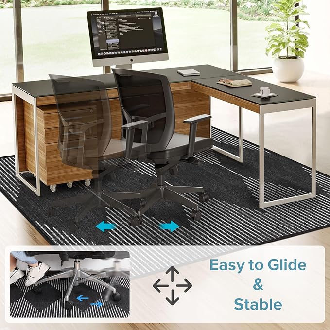 Office Chair Mat for Hardwood Floors, Durable 36"x48" Low-Pile Bohemian Stripe Desk Rug with Non-Slip Backing, Easy-Glide Computer Floor Protector for Rolling Chairs