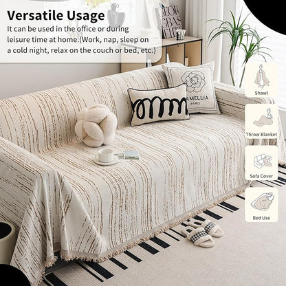 Chenille Couch Cover Pet Friendly, Sofa Cover Washable, Reversible Sofa Slipcover for Sectional Sofa, Loveseat, 2 or 3 Cushion Couch, Corner Sofa, Futon Cover (71" X 150", Khaki)