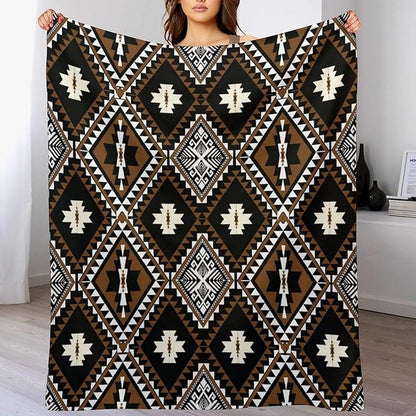 Rustic Western Throw Blanket, Southwestern Bohemian Ethnic Style Native Aztec Pattern Flannel Blanket for Sofa Bed, All Seasons 60"x80"
