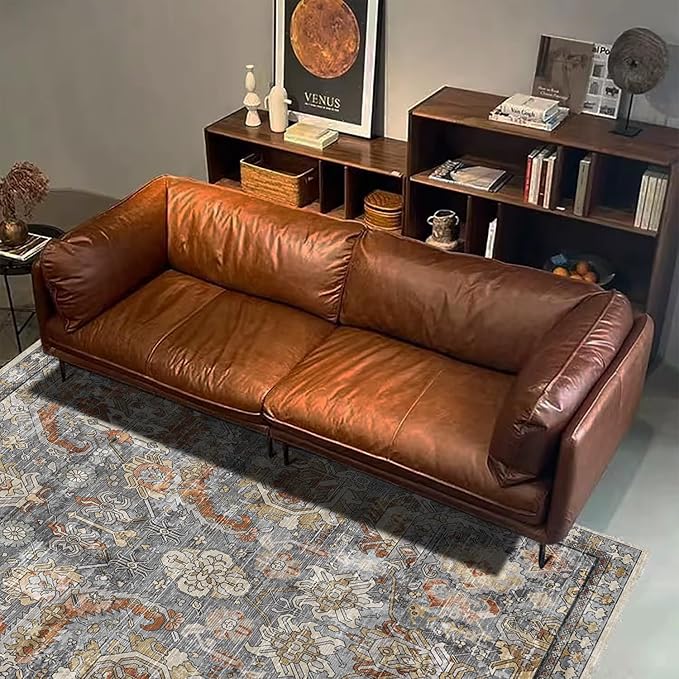 RUGSURE Washable Area Rugs - Perfect for Living Room, Bedroom, Kids Room, Nursery - Stain & Water Resistant Non-Slip, Pet & Child Friendly, Vintage Tribal Area Rugs (Turmeric and Grey, 6' x 9')