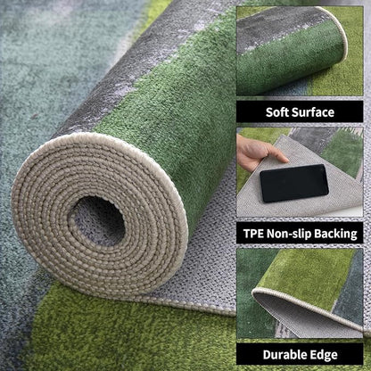 Ciicool Modern Abstract Rug for Living Room, 5'x7' Machine Washable Area Rug Non-Slip Rug, Low-Pile Contemporary Indoor Dining Floor Carpet for Bedroom Office Under Table Home Decor Green