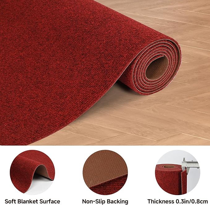 jxgzyy Red Runner Rugs 2'11" x 16'5", Non Slip Entrance Doormat, 0.25” Thickness Indoor Outdoor Carpet Runner with Rubber Backing, Waterproof Custom Size Heavy Duty Floor Mat for Hallway Laundry Patio