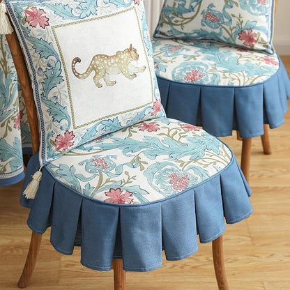 patdrea Pack of 2 Chair Cushions for Dining Chairs with Ruffled, Blue Floral Seat Cushion with Ties,Removable,Non Slip Chair Pads Decor for Bar Stool Cushions, Indoor Kitchen Chairs, 17.7"x17.7"