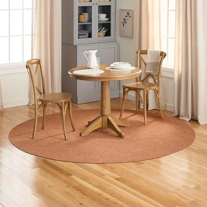 TOWN & COUNTRY BASICS Pax Herringbone Textured Solid Everwash® Washable Area Rug, Low Pile, Non-Slip Backing, Easy Clean Pet & Family Friendly Rug, Rust, 8' Round