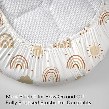 Baby Bassinet Sheets Girl Unisex - 3 Pack Safe Cradle Sheets Universal for Hourglass, Oval Rectangle Bassinet Mattresses (32" x 16") Cloud Rainbow