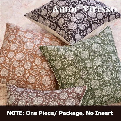 Amor Virisso Floral Pillow Covers 18x18 Throw Pillow Covers Vintage Block Print Pillow Cover Neutral Couch Pillows for Living Room Farmhouse Decorative Accent Sofa Pillows, Dusty Green