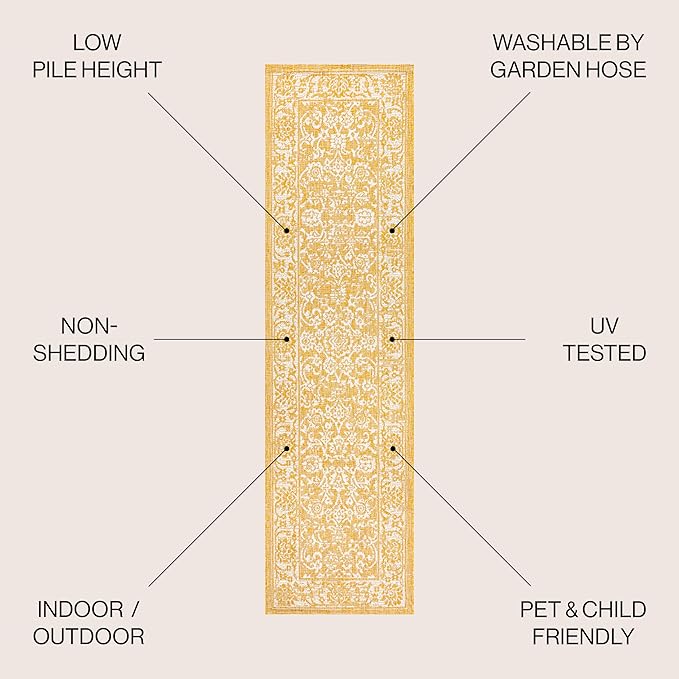 JONATHAN Y Weave Floral Indoor Outdoor Runner Rug 2X10 Yellow/Cream, Tela Bohemian Textured for Backyard, Patio, Porch, Easy-Cleaning, High Traffic, Pet-Friendly, Non-Shedding (SMB100E-210)