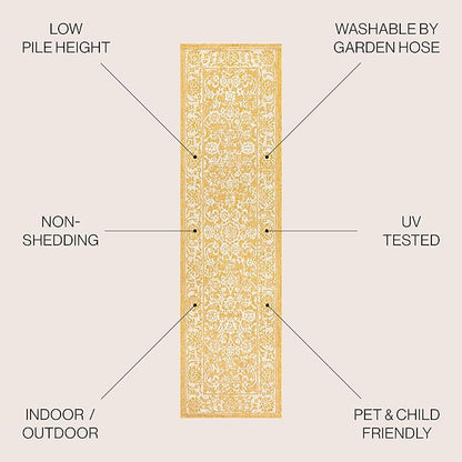 JONATHAN Y Weave Floral Indoor Outdoor Runner Rug 2X10 Yellow/Cream, Tela Bohemian Textured for Backyard, Patio, Porch, Easy-Cleaning, High Traffic, Pet-Friendly, Non-Shedding (SMB100E-210)