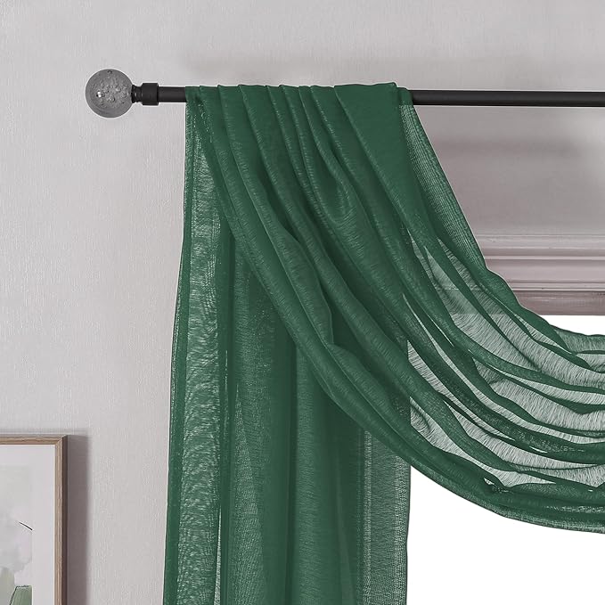 DONREN 144 Inches Long Emerald Green Window Scarf for Party - Luxury Soft Semi Sheer Scarf Valance for Wedding (1 Panel,Dark Green)