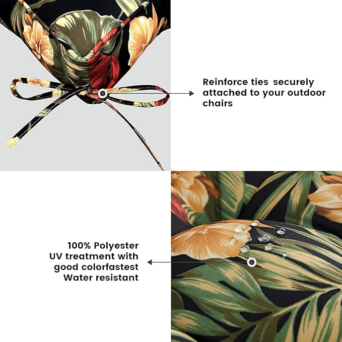 ARTPLAN Outdoor Seat Cushions Cearance for Wcker Chairs,19"x19" Set of 2 Patio Square Chair Cushions for Outdoor Furniture,with Ties 5" Extra Thick，Black Floral