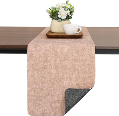 Table Runners 55 Inches Long, Dual-Sided Faux Leather Farmhouse Table Runner Waterproof Heatproof Non-Slip for Living Room Party Home Decor Holiday Decorations(Gray Pink, 15 x 55 Inch)