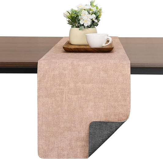 Table Runners 55 Inches Long, Dual-Sided Faux Leather Farmhouse Table Runner Waterproof Heatproof Non-Slip for Living Room Party Home Decor Holiday Decorations(Gray Pink, 12 x 55 Inch)