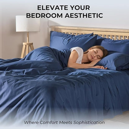 100% Natural Cotton Bed Sheets | 500 TC Single-Ply Sateen Weave Twin XL Sheets | Breathable, Hypoallergenic Solid 3-Piece Bedding with Deep Pocket Fitted, Flat, Pillowcase | Navy Blue