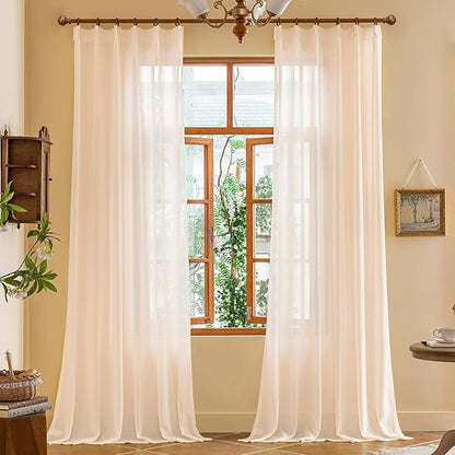 MAIHER Soft Pink Sheer Pleated Drapes 96 Inches Long for Girls Bedroom Soft Touch Light Filtering Pinch Pleat Curtains with Adjustable Hooks for Living Room, Soft Pink, 42" W x 96" L, 2 Panels