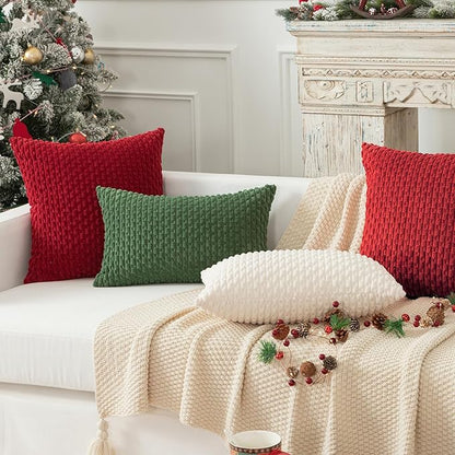 Kevin Textile 12x20 Inch Pillow Cover 1 Pack Boho Christmas Decorative Soft Striped Corduroy Lumbar Farmhouse Color Accent Rectangle Cushion Case for Living Room Couch Sofa Bed, Dark Green
