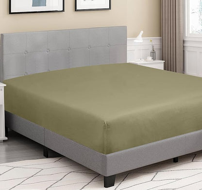 ROYALE LINENS 300 Thread Count 100% Long Staple Combed Cotton Fitted Sheet Twin - Super Soft Deep Pocket Bottom Sheet - Fitted Sheets Only - Elastic Sheets (Twin, Sage Green)