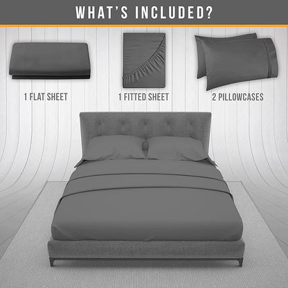 Queen Sheet Set - Luxury Hotel Bed Sheet - Soft Cooling Sheets with Elastic Corner Straps - Deep Pockets Microfiber Bedsheet - Bedding Sheets & Pillowcases - 4 Piece (Queen Size, Gray)