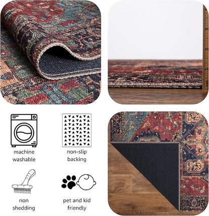 Keen Home Design 2x10 Rug - Machine Washable Runner Rug with Non-Slip Backing, Ideal for Hallway, Entryway, Kitchen, Laundry Room - Vintage, Easy Clean, Durable, Low Pile - (2'6" x 10')