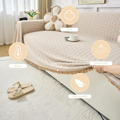 Coffee Couch Cover Blanket Cute Geometrical Jacquard Washable Sofa Cover for Extra Large Furniture for 3 Cushion Sofa L Shaped Sectional Couch Blanket 71"x 118"