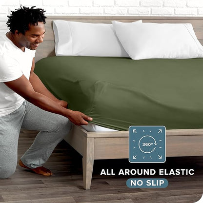 Bare Home Fitted Bottom Sheet Short Queen Size - Premium 1800 Microfiber - Ultra-Soft Hotel Luxury - Deep Pocket - Durable and Long Lasting - Fitted Sheet (Short Queen, Cypress)