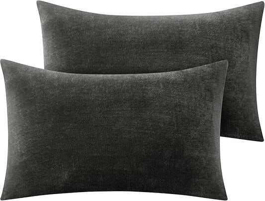 BEDELITE Flannel Pillow Cases Queen Size Set of 2, Super Soft Fleece Pillowcases with Zipper for Bedroom, Sofa, Couch,Luxury Cozy Velvet Pillow Shams for All Seasons(20x30 Inches,Dark Gray)