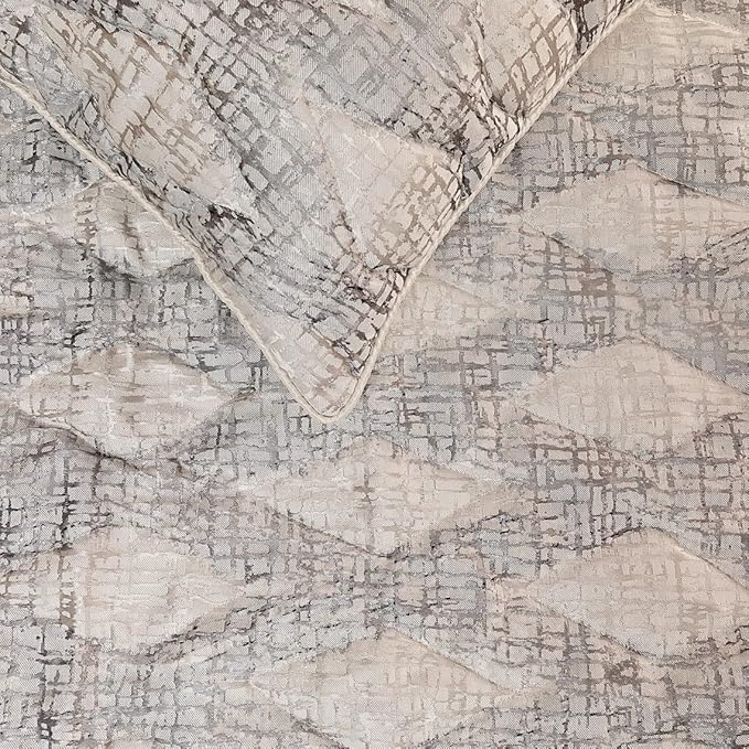 The HomeCentric King Queen Twin Grey Decorative Full 68"x18" Bed Runner with 2 Pillow Cover, Quilted Bed Scarf on Jacquard Fabric - Graphitti Grey