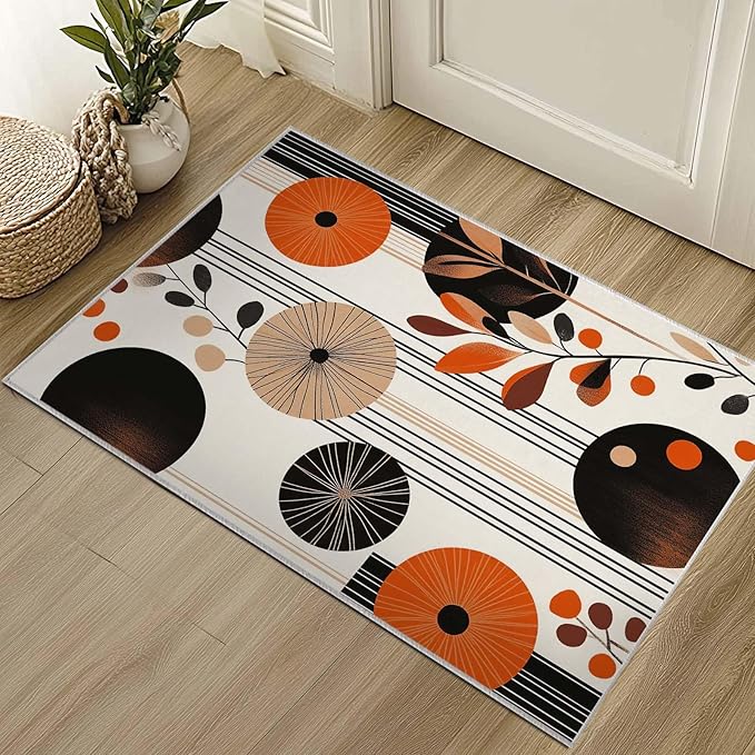 2x3 Entryway Area Rug Orange Black White Bathroom Rug Non Slip Machine Washable Low Pile Small Carpet Kitchen Bedroom Door Mat Entrance