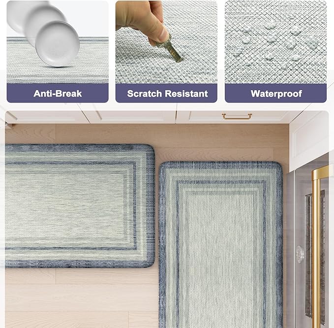 KIMODE Anti Fatigue Kitchen Mat, Cushioned Boho Oriental Kitchen Runner, Non Slip Waterproof Kitchen Mat for Floor, Comfort Foam Standing Desk Mat for Laundry, Office, Sink Blue and Grey 20"x39"