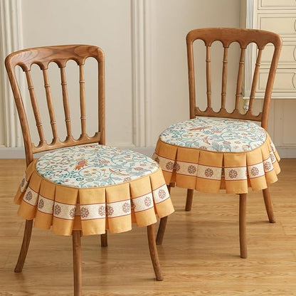 patdrea Pack of 2 Chair Cushions for Dining Chairs with Ruffled, Floral Birds Seat Cushion with Ties,Removable,Non Slip Chair Pads Decor for Bar Stool Cushions, Indoor Kitchen Chairs, 17.7"x17.7"