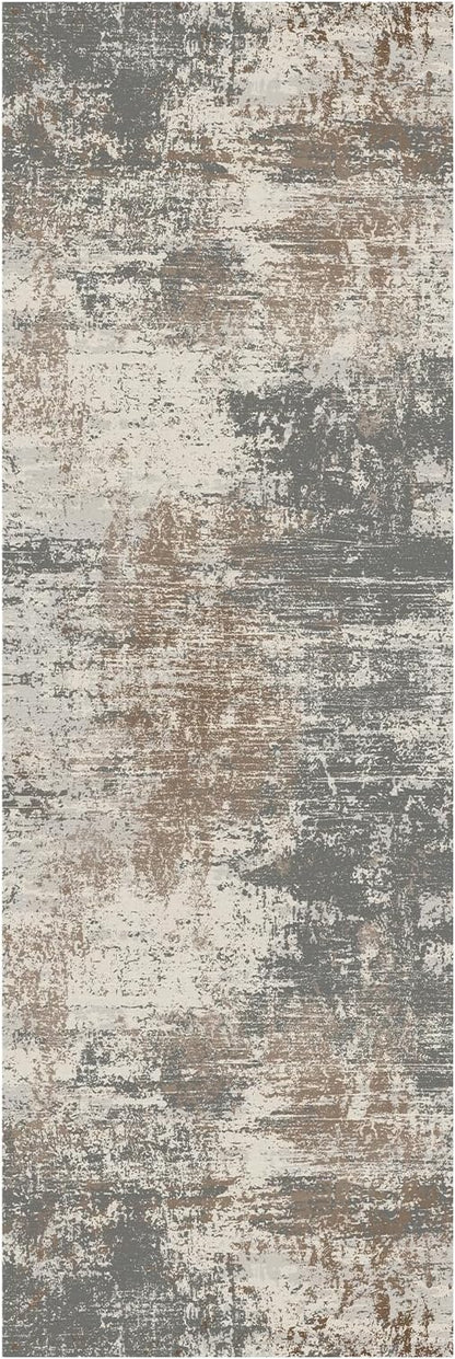 Ciicool 2'6 "x8' Washable Runner Rug, Modern Abstract Hallway Rugs Runner, Non-Slip Thin Accent Rug Lightweight Brown Gray Distressed Carpet Runners for Laundry Entryway Bedroom Kitchen Indoor