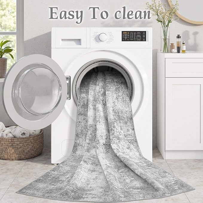 Washable 10X12 Area Rug: Modern Abstract Soft Non-Slip Indoor Rugs - Low Pile Stain Resistant Foldable Rug for Living Room Bedroom Dining Room Playroom Office(Grey,10'x12')