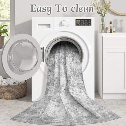 Washable 6X9 Area Rug: Modern Abstract Soft Non-Slip Indoor Rugs Home Decor - Low Pile Stain Resistant Carpet for Living Room Bedroom Dining Room Playroom Office(Grey,6'X9')