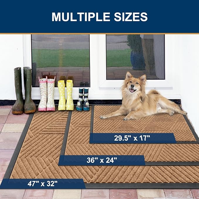Smiry Front Door Mat Outside Entrance, Heavy Duty Sturdy Natural Rubber Doormat, Trap Dirt and Moisture, Easy Clean Low Profile Mats for Indoor Outdoor Entry, Irregular Triangle (36x24, Coffee)