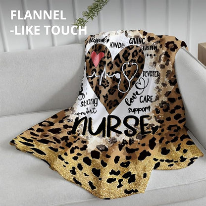 Nurse Leopard Blanket, Trendy Retro Cheetah Print Throw Blankets for Office Home Bedroom Living Room Couch Decor, Nurse Appreciation Gifts for Women, Nursing Gifts, 50x60 Inch
