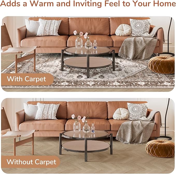 OPPODREAM Thin Area Rugs 9x12 Living Room, Washable Rugs 9x12 with Non Slip Backing, Faux Cashmere Low-Pile 9 x 12 Carpet, Khaki