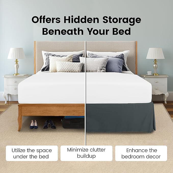Utopia Bedding California King Bed Skirt - Soft Quadruple Pleated Ruffle - Easy Fit with 16 Inch Tailored Drop - Hotel Quality, Shrinkage and Fade Resistant (Cal King, Grey)