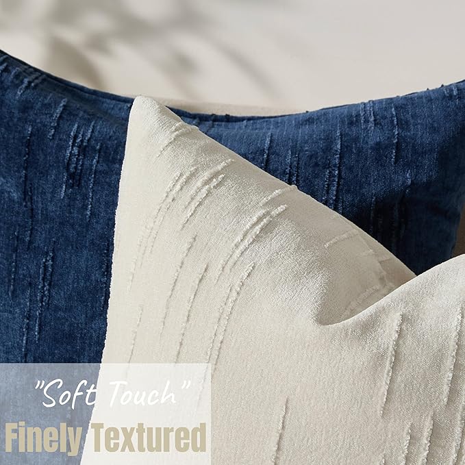 Set of 2 Soft Textured Throw Pillow Covers 18x18,Invisible Zipper Neutral Cushion Cases, Easy - Care Decorative Farmhouse Home Decor for Living Room Couch (White, 18" x 18" (Pack of 2))